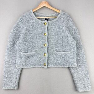 GAP Sweater Cardigan Womens S Gray Wool Alpaca Gold Button Old Money Oversized